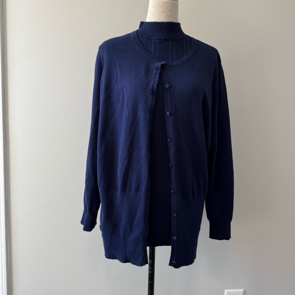 Navy Ribbed Sleeveless Top & Cardigan Set 14/16 - Picture 5 of 11